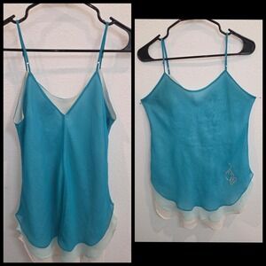 Baby Phat Intimates Blue White Sheer Overlay Cami Top Y2K Vintage Rhinestone Cat